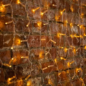 ДОЖДЬ (занавес) 2х0,8м, прозрачный ПВХ, 160 LED ЖЁЛТЫЕ