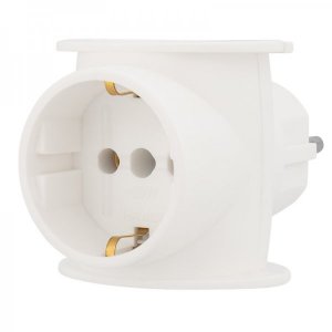 Тройник электрический универсальный, 16 А, одно гнездо с заземлением, белый REXANT
