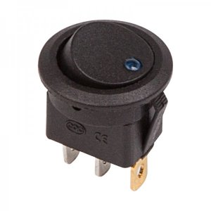 Выключатель клавишный круглый 12V 16А (3с) ON-OFF черный  с синей подсветкой  (RWB-215, MIRS-101Е-8С/D)  REXANT
