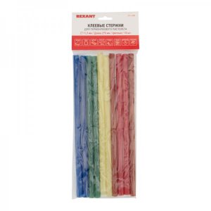 Клеевые стержни REXANT, Ø11 мм, 270 мм, цветные, 10 шт., хедер     (это 09-1210, переход на упак.)