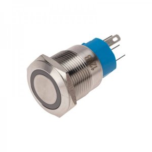Кнопка  антивандальная Ø19 12В Фикс (5с) ON-OFF/OFF-ON подсв/синяя  REXANT