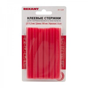 Клеевые стержни REXANT, Ø11 мм, 100 мм, красные, 6 шт., блистер     Новинка!