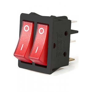 A12B1K11, Выключатель в чёрном корпусе две красные клавиши с подсветкой1НО+1НЗ