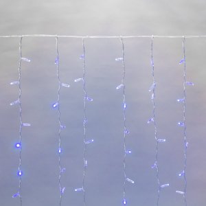 ДОЖДЬ (занавес) 2х3м, прозрачный ПВХ, 448 LED СИНИЕ, 28 LED/нить, 16 нитей (соединяются)