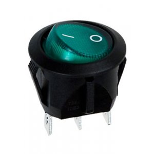 RC95BGNBT2-G, переключатель клавишный ON-OFF 250B 10A с зеленой подсветкой