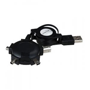 A-USB4TO1 AM/BM, Кабель рулетка USB 2.0/BM+miniB5p+miniB8p+miniB4p, 0.75м