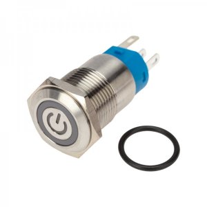 Кнопка  антивандальная Ø16 250В Б/Фикс (5с) (ON)-OFF/(OFF)-ON плоская подсв/красная POWER (A-16-F5) REXANT