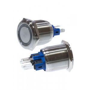 SC-984B d22 12V, Кнопка антивандальная металл 22мм 12В, фикс/подсветка синяя