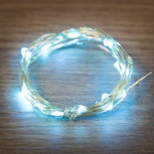 Роса 2м 20 LED голубые (2*CR2032 в комплекте), не соединяется,  тонкий батарейный блок