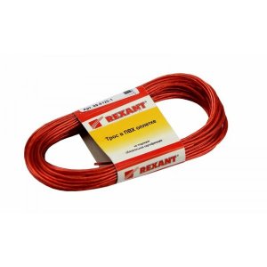 Трос стальной в ПВХ оплетке d= 2,0 мм, красный ( моток 20 м)  REXANT