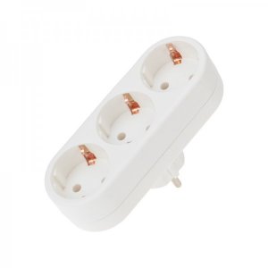 Тройник электрический линейный, 16 А, с заземлением, белый REXANT