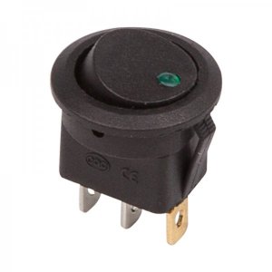 Выключатель клавишный круглый 12V 16А (3с) ON-OFF черный  с зеленой подсветкой  (RWB-215, MIRS-101Е-8С/D)  REXANT