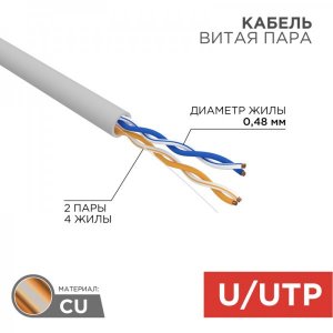 Кабель UTP 2 x 2 x 0,48 мм, cat 5e, (бухта 305м)  PROCONNECT