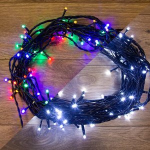 ТВИНКЛ 10м, черный ПВХ, 100 LED Белые/МУЛЬТИ