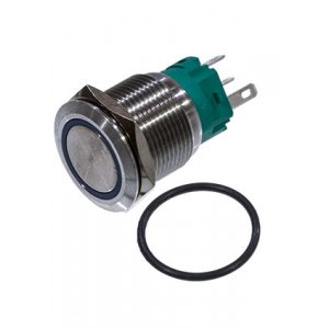 SC-984B d19 250V, 5 выводов, кнопка антивандальная металл 19мм 250В/5А,  фикс/подсветка синяя