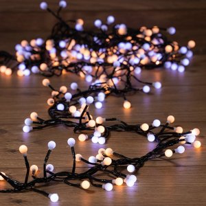 Мишура 3 м, темно-зеленый ПВХ, 288 LED, белый + теплый белый, соединяется