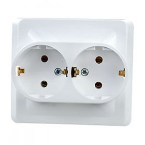 РС16-007B, розетка двойная с заземлением 16А белая