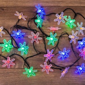 Гирлянда светодиодная "Снежинки" 30 LED МУЛЬТИКОЛОР 4,4 метра с контроллером