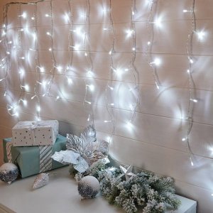 Гирлянда светодиодная "Бахрома" 3*0,8 м 200 LED БЕЛЫЕ, прозрачный ПВХ