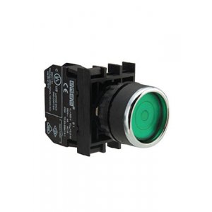 B100FY, Кнопка с фиксацией зеленая (1НО)