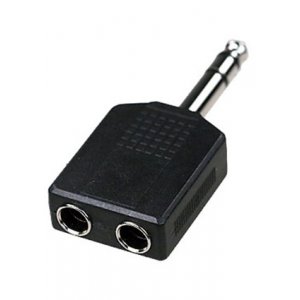 2-161(NP-566), переходник 6.35мм штекер стерео-2 x 6.35мм гнездо стерео плас.