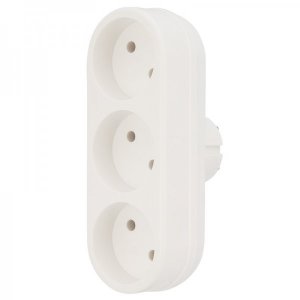 Тройник электрический линейный, 6-10 А, без заземления, белый REXANT