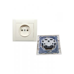 42010002, розетка одинарная без заземления кремовая керамика встроенный монтаж