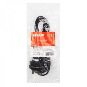 Шнур сетевой, вилка угловая - евро-разъём С7, кабель 2x0,5 мм², длина 1,5 метра (PE пакет)  REXANT