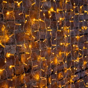 ДОЖДЬ (занавес) 2х1,5м, прозрачный ПВХ, 360 LED ЖЁЛТЫЕ