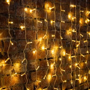 ДОЖДЬ (занавес) 2х1,5м, прозрачный ПВХ, 192 LED ТЕПЛЫЙ БЕЛЫЙ, 12 LED/нить, 16 нитей