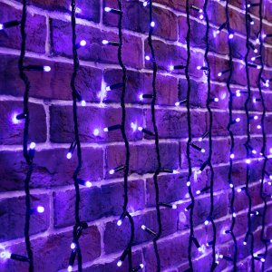 ДОЖДЬ (занавес) 2х6м, черный ПВХ, эффеккт водопада, 1520 LED СИНИЕ  (2020 - не соединяются)   к разветвителям не подходит