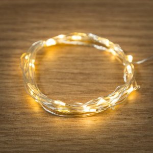 Роса 2м 20 LED теплые белые (2*CR2032 в комплекте), не соединяется ТОП,  тонкий батарейный блок