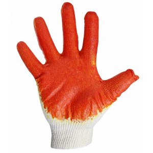Перчатки ХБ с одинарным латексным покрытием, 5 нитей, цвет красный, 36гр.