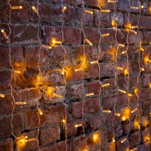 ДОЖДЬ (занавес) 2х1,5м, прозрачный ПВХ, 192 LED ЖЁЛТЫЕ, 12 LED/нить, 16 нитей