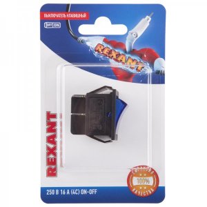 Выключатель клавишный 250V 16А (4с) ON-OFF синий  с подсветкой (RWB-502, SC-767, IRS-201-1)  REXANT (в упак. 1шт.)
