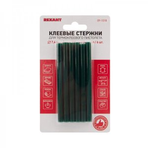 Клеевые стержни REXANT, Ø7 мм, 100 мм, зеленые, 6 шт., блистер     Новинка!