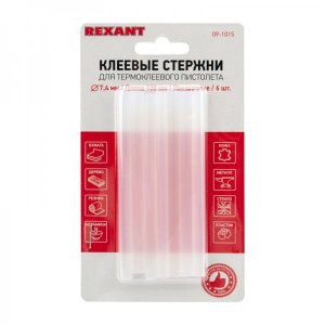 Клеевые стержни REXANT, Ø7 мм, 100 мм, прозрачные, 6 шт., блистер     Новинка!