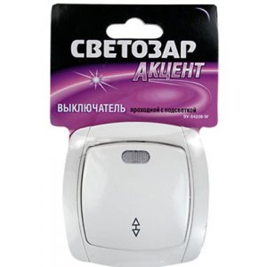SV-54238-W ВЫКЛЮЧАТЕЛЬ ПРОХОДНОЙ ОДНОКЛАВ.С ПОДСВЕТКОЙ В СБОРЕ 10А