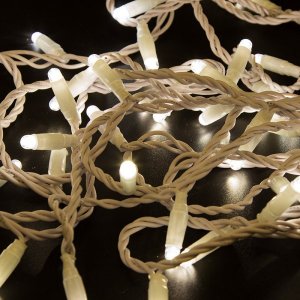НИТЬ 10м, белый ПВХ, 100 LED ТЕПЛЫЙ БЕЛЫЙ, соединяется, 24В (нужен трансформатор 531-100 или 104-127)