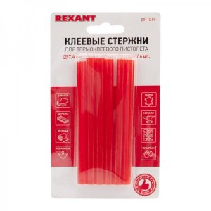 Клеевые стержни REXANT, Ø7 мм, 100 мм, красные, 6 шт., блистер     Новинка!
