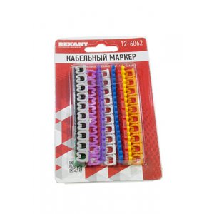 12-6062, Кабельный маркер (клипса), o 4...6 мм, цифры 0-9, 10 цветов, блистер (MR-55)