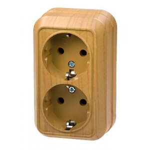 45382, розетка двойная с заземлением 16А 250В (дуб) открытой установки