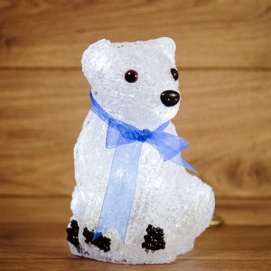 Акриловая светодиодная фигура "Белый мишка" 20 см, 4,5 В (3*АА), 20 светодиодов