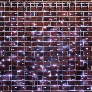 ДОЖДЬ (занавес) 2х9м, прозрачный ПВХ, 2200 LED БЕЛЫЕ