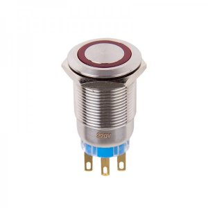 Кнопка  антивандальная Ø19 250В Б/Фикс (5с) (ON)-OFF/(OFF)-ON красная (A19-C1) REXANT