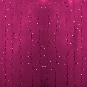 ДОЖДЬ (занавес) 2х1,5м, прозрачный ПВХ, 360 LED РОЗОВЫЕ