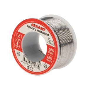 Припой с канифолью REXANT, 100 г, Ø1.0 мм, (олово 60%, свинец 40%), катушка, блистер