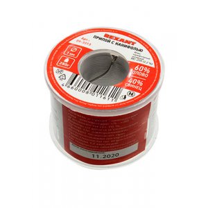 09-3313, ПОС60 припой с активным флюсом 250г D 1мм (Sn 60%, Pb 40%),