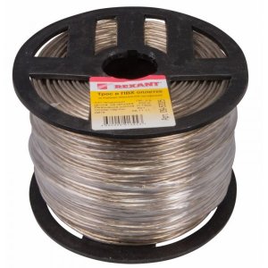 Трос стальной в ПВХ оплетке d= 2,5 мм, прозрачный (бухта 200 м)  REXANT