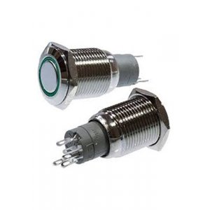 SC-985G-16 12V green, Кнопка антивандальная металл 16мм 12В, зеленая без фикс. 1НО 1НЗ